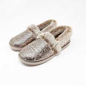 Skechers Cozy Campfire Plush Faux Fur Metallic Slippers Rose Gold Women's 9 Wide